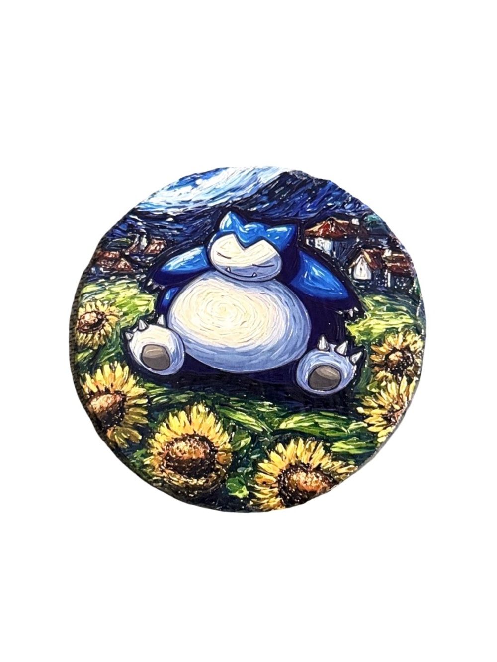 Handmade Snorlax Starry Night Slate Coaster | Van Gogh Sunflowers Pokemon Gift